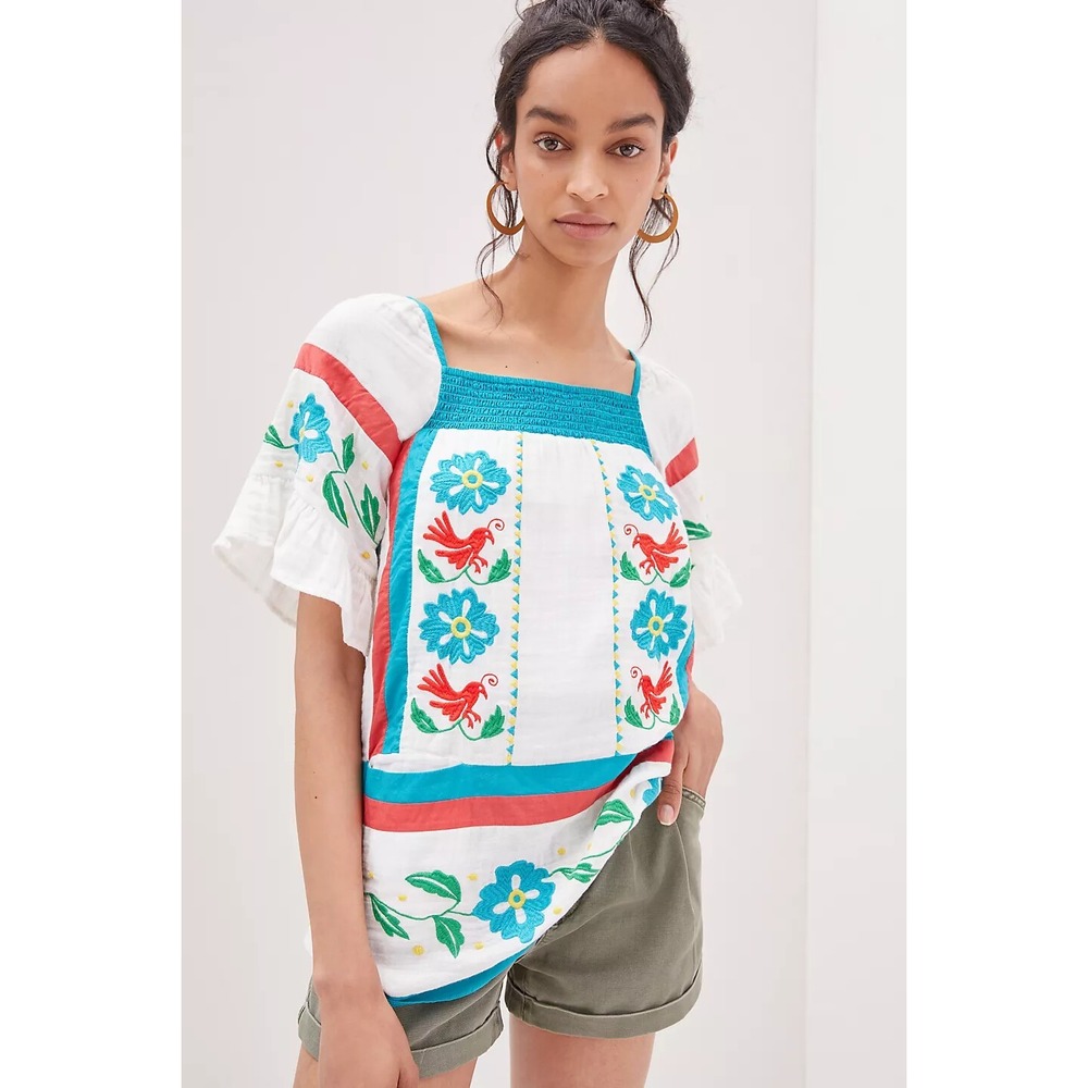 NWT Anthropologie Seen Worn Kept Embroidered Blouse Size 2P